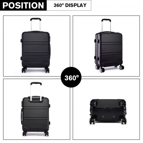 Kono ABS Sculpted Horizontal Design 3 Piece Suitcase Set - Black | Lightweight & Durable Luggage