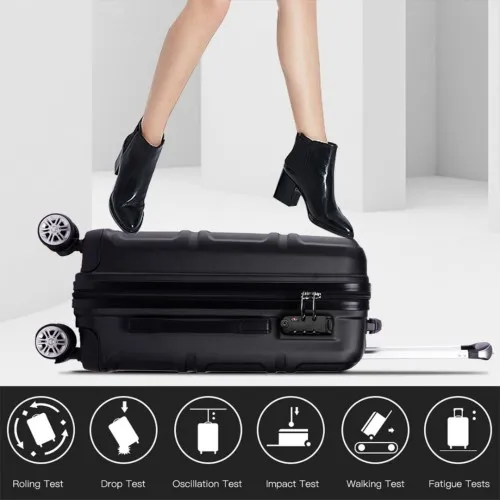 Kono ABS Sculpted Horizontal Design 3 Piece Suitcase Set - Black | Lightweight & Durable Luggage