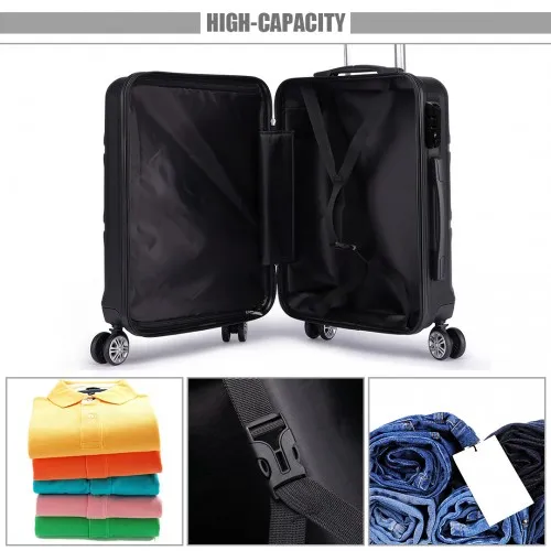 Kono ABS Sculpted Horizontal Design 3 Piece Suitcase Set - Black | Lightweight & Durable Luggage