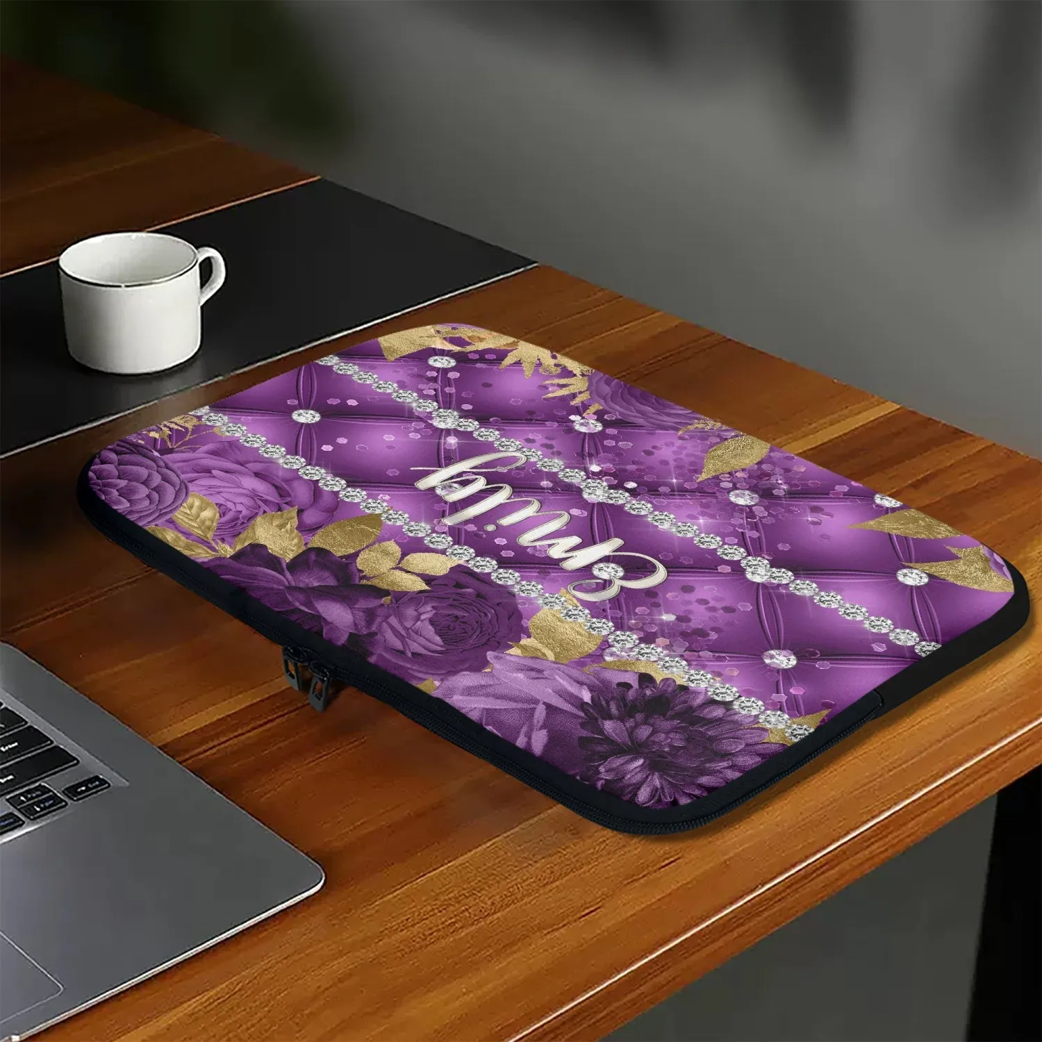 Laptop Sleeve - without handles - Purple Floral - Personalised