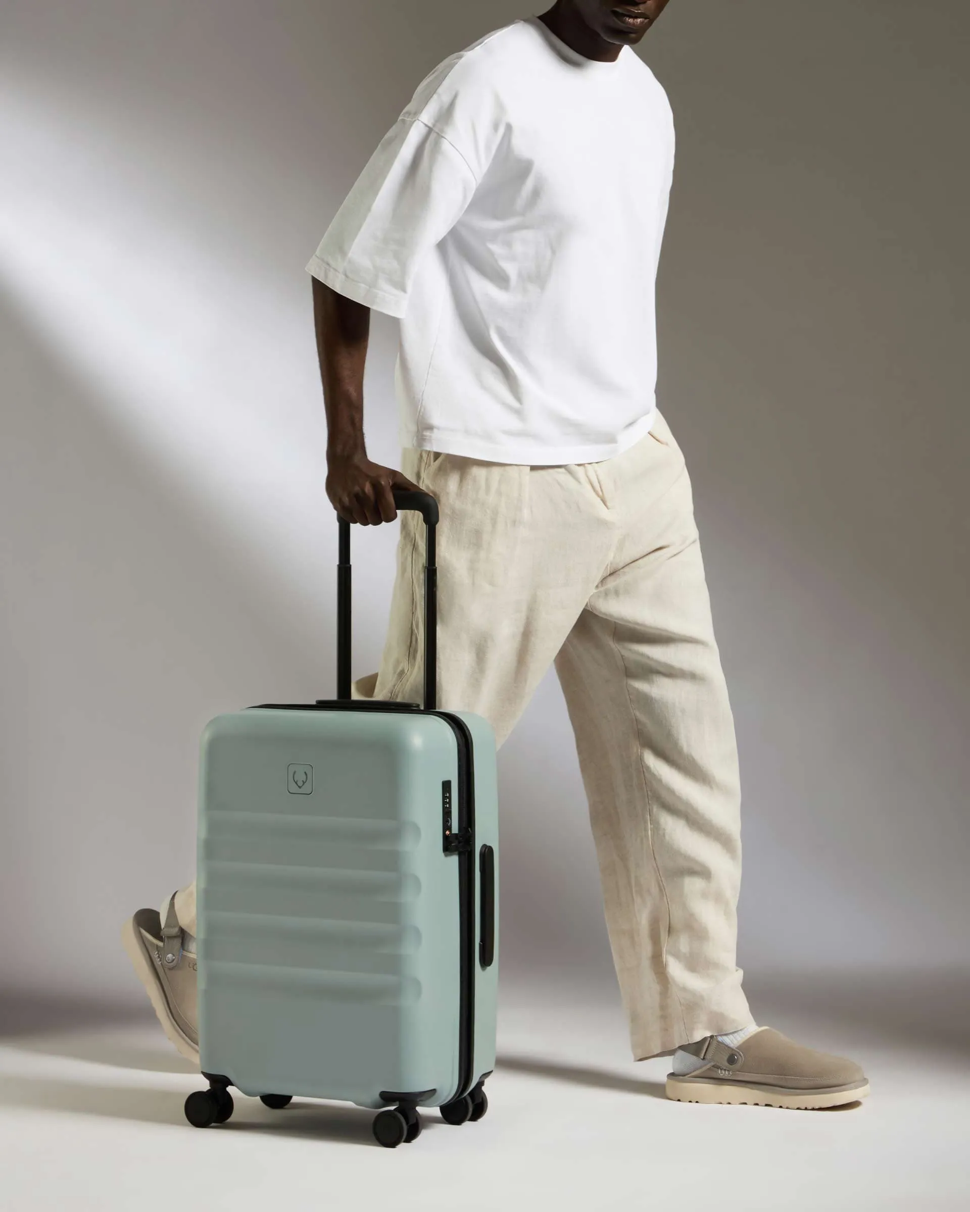 Large Cabin Suitcase in Mist Blue - Icon Stripe