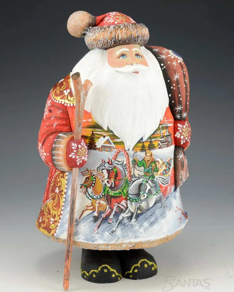 Large Round Russian Santa with Troika and Toy Bag