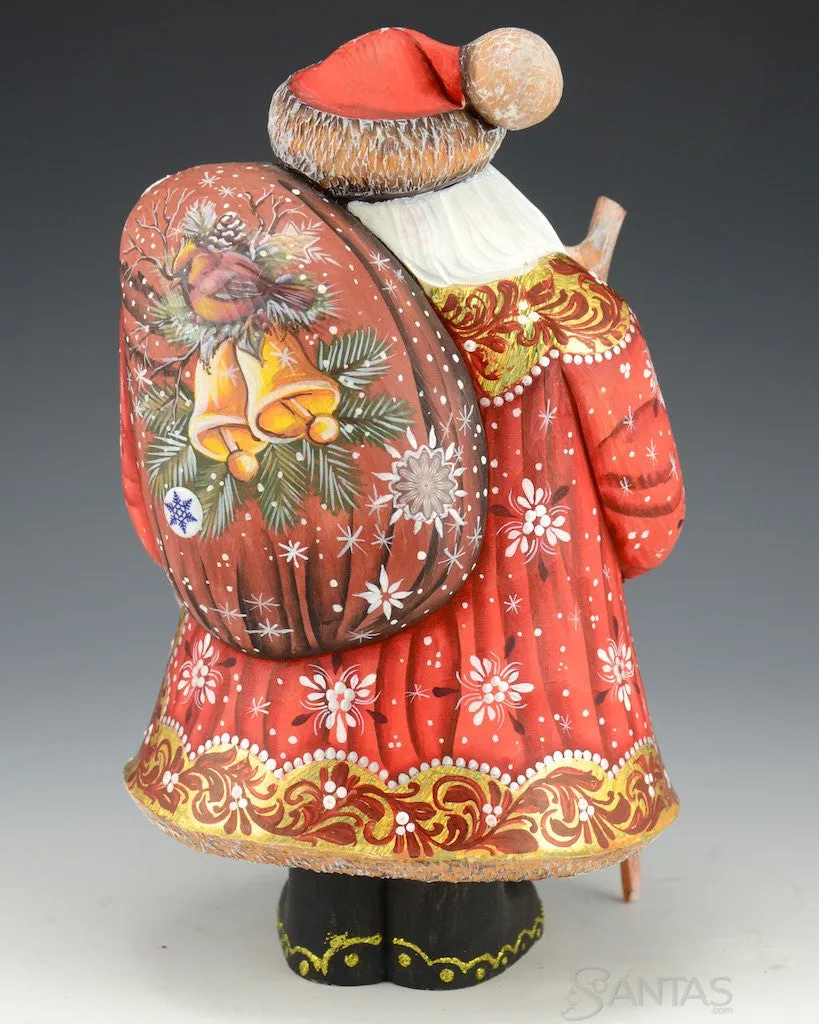 Large Round Russian Santa with Troika and Toy Bag