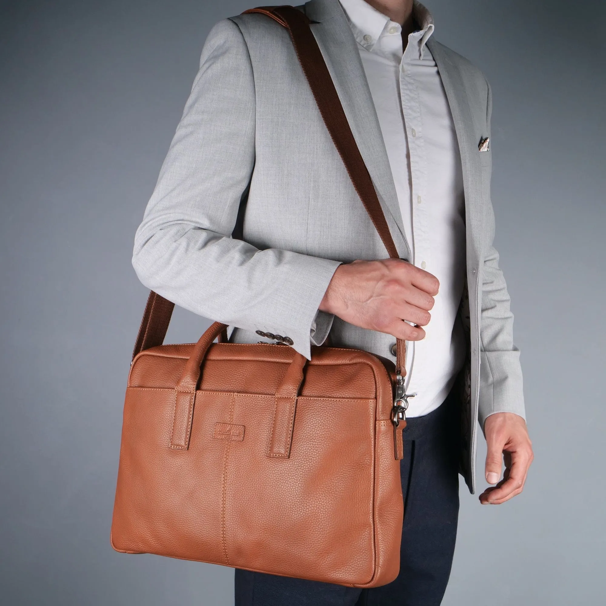 Leather Briefcase Bag Tan