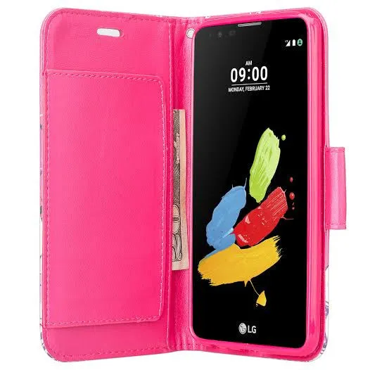 LG Stylo 2 Case, LG Stylo 2 V Wallet Case [Kickstand] Pu Leather Wrist Strap Wallet Case w/ ID & Card Slots & Pocket - Hot Pink Orchid