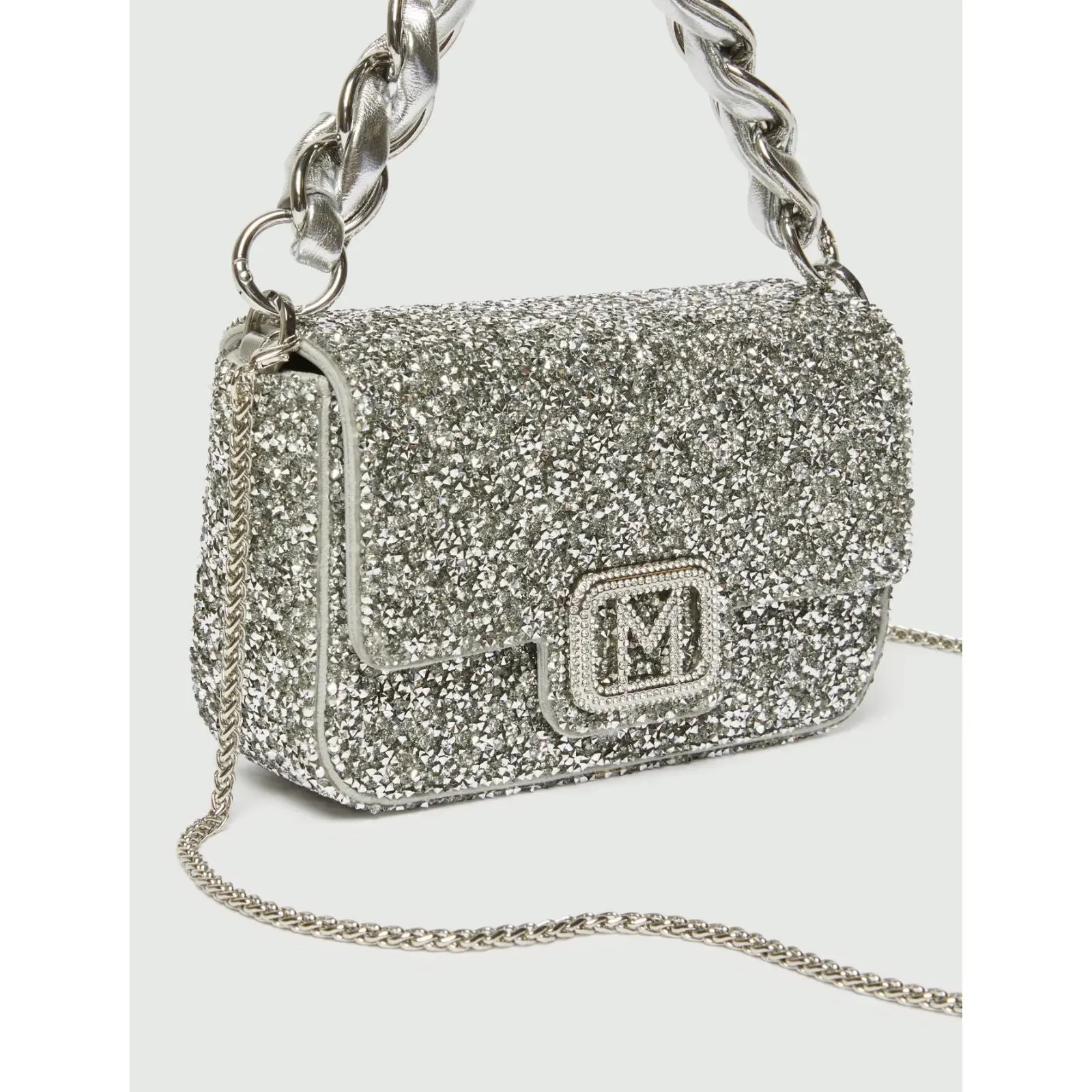 LONTRA Chain Detail Handbag Silver Crystal