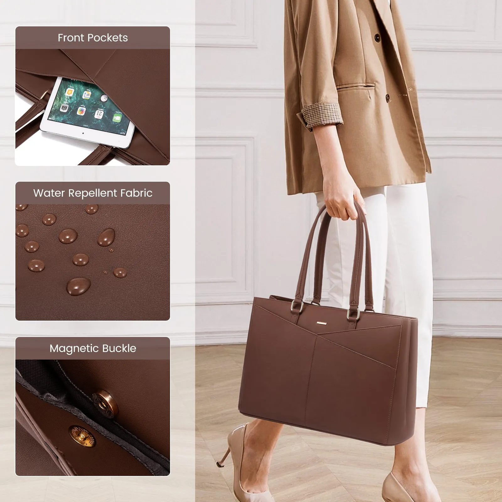 Lovevook Women's Versatile Laptop Tote & Handbag Brown - Perfect for Work and Travel