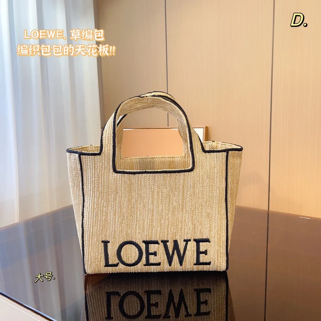 LWE024 Striped LOEWE Font Tote in raffia