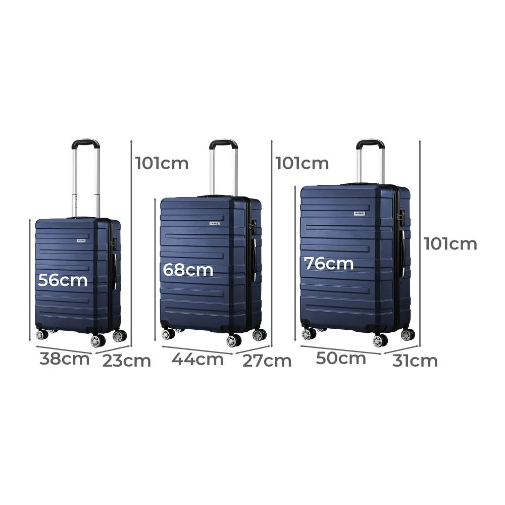 Mazam 3PCS Luggage Suitcase Trolley Set Travel TSA Lock Storage Hard Case Navy