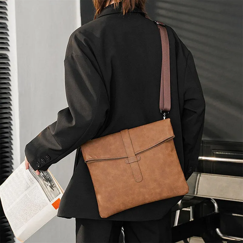 Men PU Soft Leather Thin Hasp Crossbody Bags Retro Wear Resistant Large Capacity Handbag Shoulder Bag