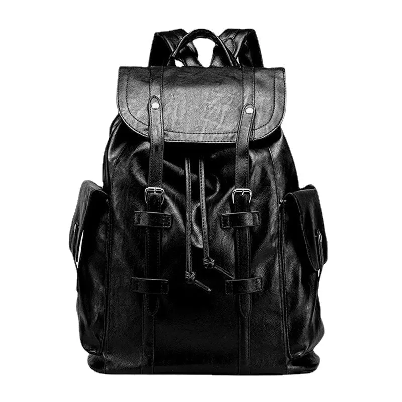 Men Retro Faux Leather Large Capacity Waterproof School Bag Travel Backpack