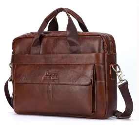 Mens Casual Genuine Leather Travel Laptop Bag