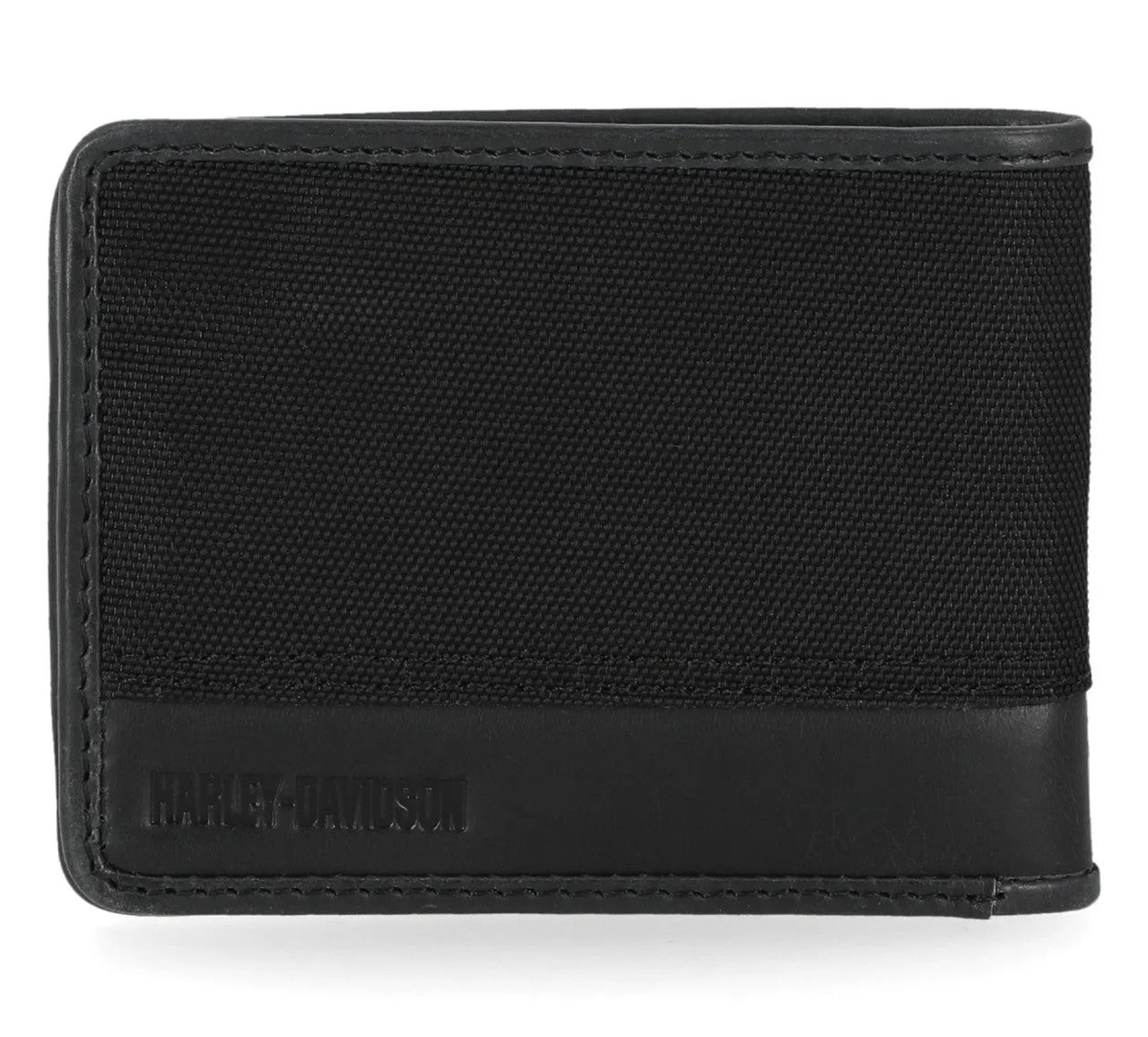 Men's Classic Cordura Leather Trim Double Billfold Wallet Black