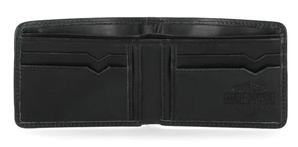 Men's Classic Cordura Leather Trim Double Billfold Wallet Black