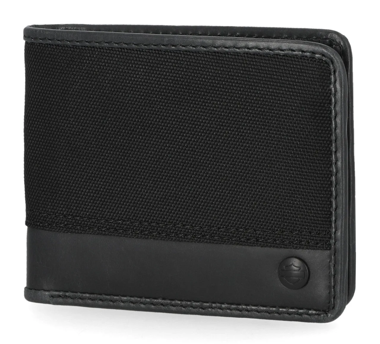 Men's Classic Cordura Leather Trim Double Billfold Wallet Black