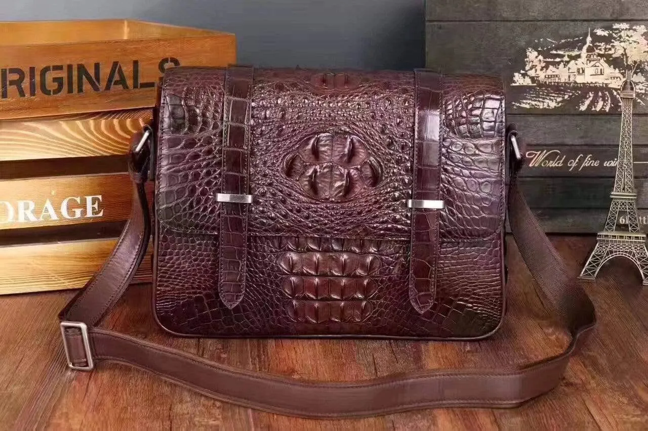 Mens Genuine Crocodile Laptop Bag Messenger Bag  Briefcase