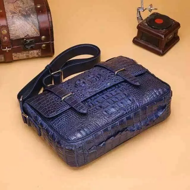 Mens Genuine Crocodile Laptop Bag Messenger Bag  Briefcase