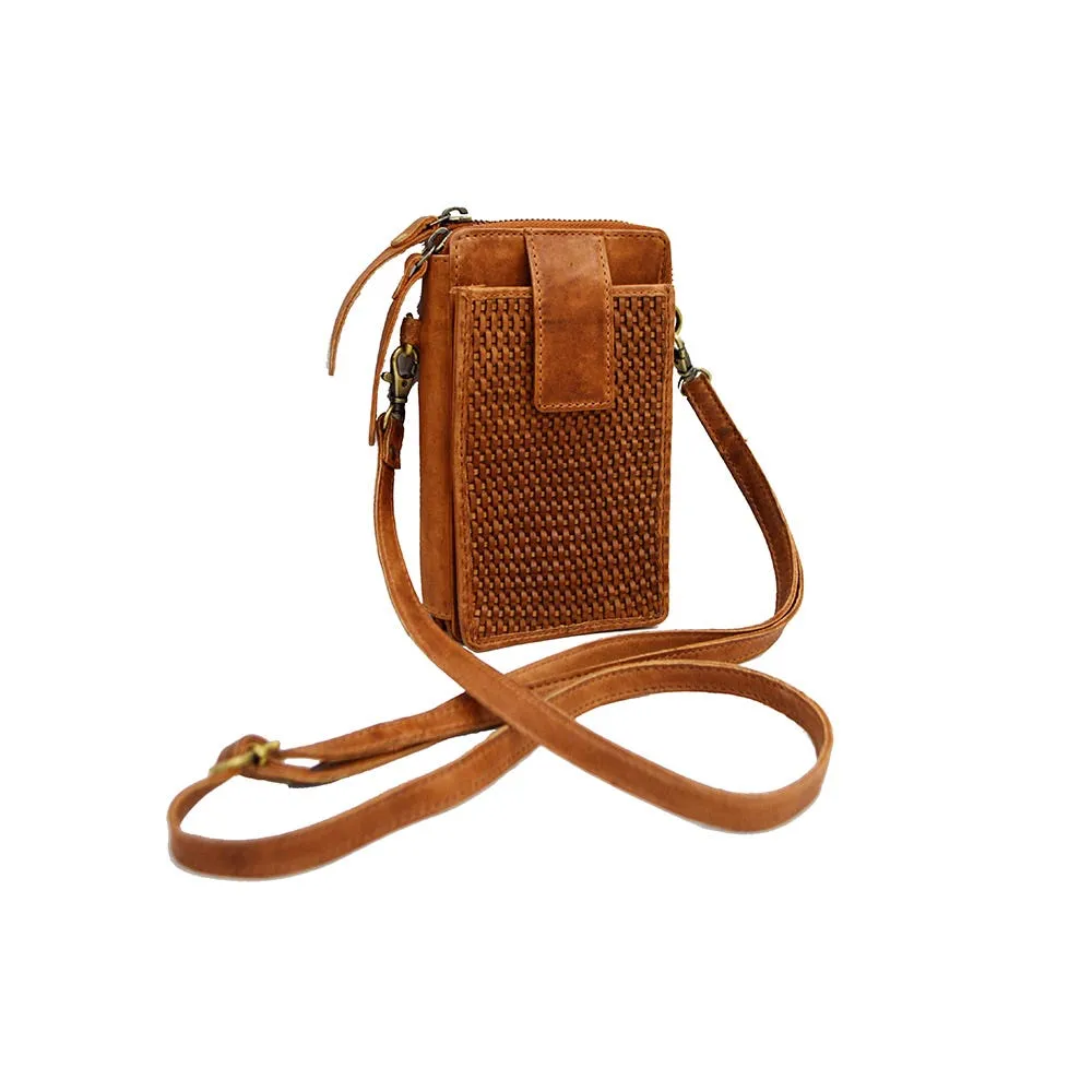 Milo Ella Woven Leather Crossbody Wallet in Navy