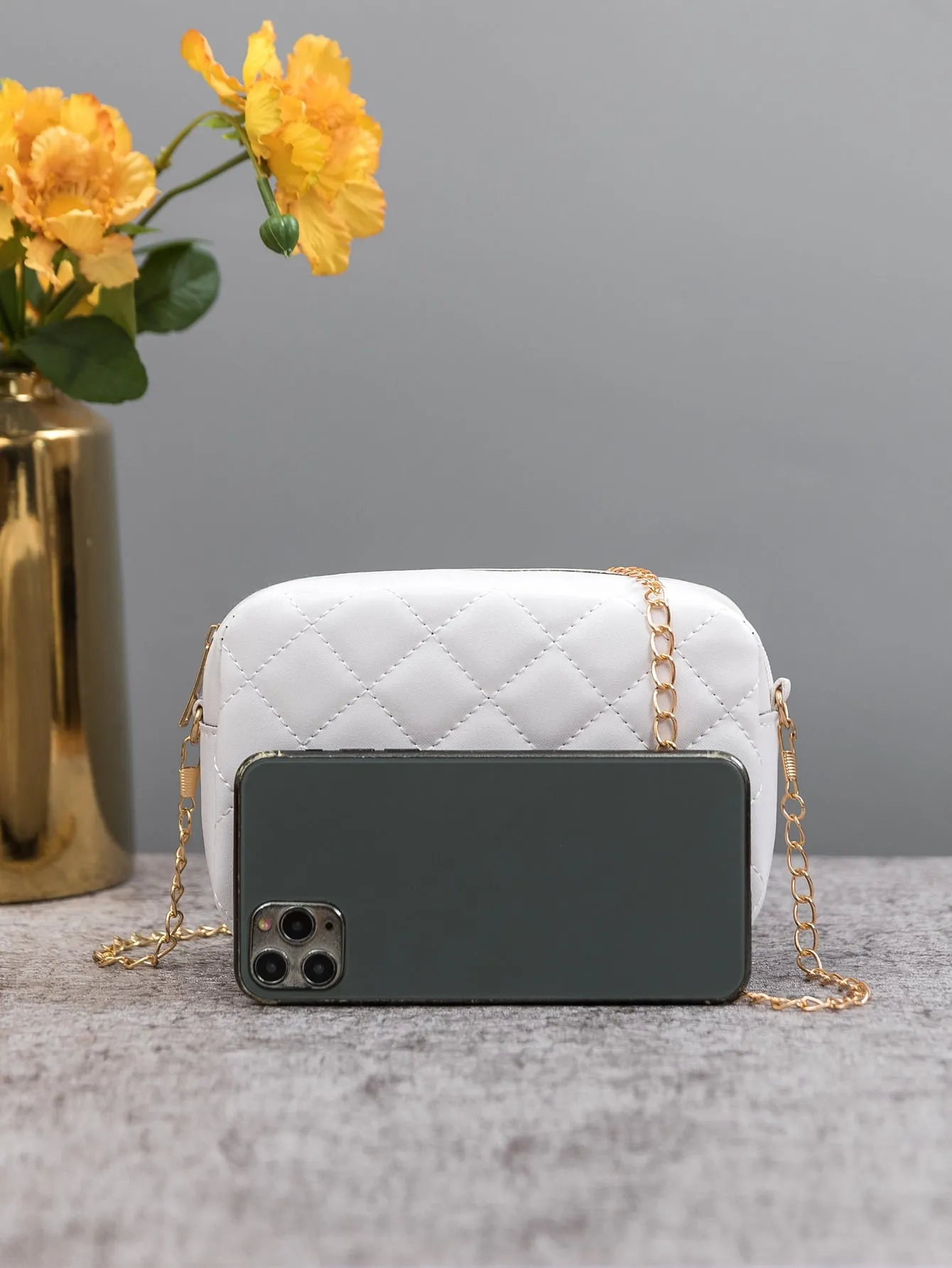 Mini Minimalist Quilted Chain Crossbody Bag