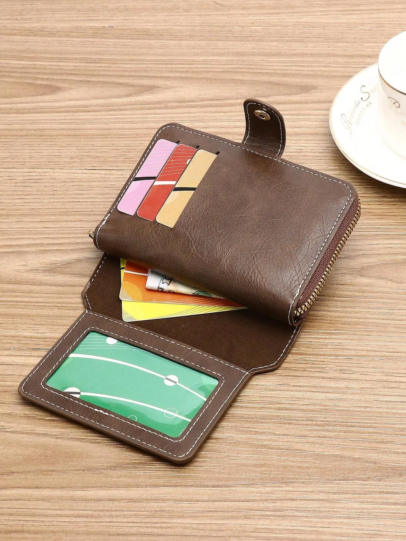 Minimalist Fashion Business Style PU Zipper Wallet