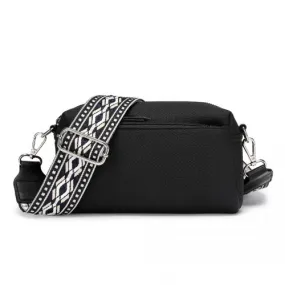 Miss Lulu Black Water-Resistant Crossbody Bag with Ethnic Jacquard Strap – Stylish & Functional