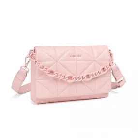 Miss Lulu Quilted Shoulder Bag - Elegant Pink Handbag with Chain Strap