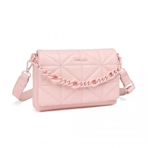 Miss Lulu Quilted Shoulder Bag - Elegant Pink Handbag with Chain Strap