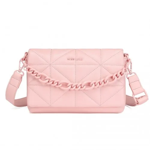 Miss Lulu Quilted Shoulder Bag - Elegant Pink Handbag with Chain Strap