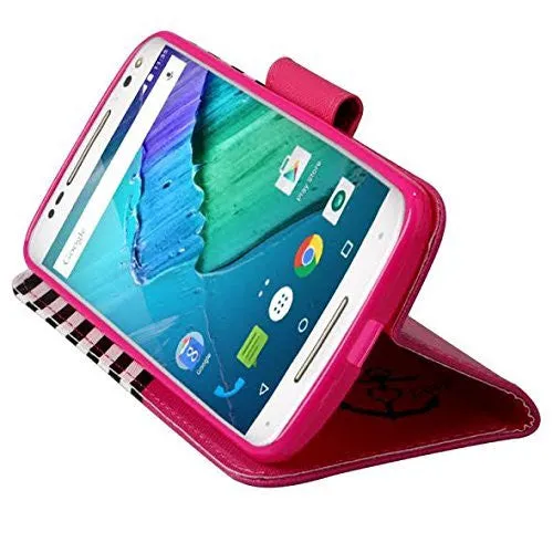 Motorola Droid Turbo 2 Case | Moto X Force Case | Kinzie Bounce Case, Wrist Strap Pu Leather Magnetic Fold[Kickstand] Wallet Case with ID & Card Slots - Hot Pink Anchor