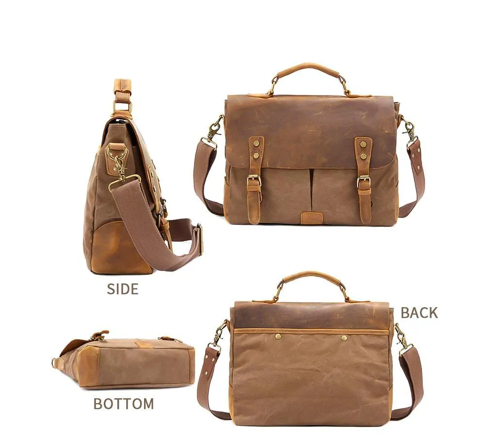 MRoyale™ Men's Vintage Leather Canvas Crossbody 14" Laptop Messenger