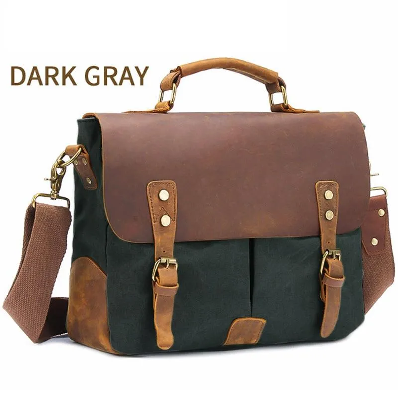 MRoyale™ Men's Vintage Leather Canvas Crossbody 14" Laptop Messenger