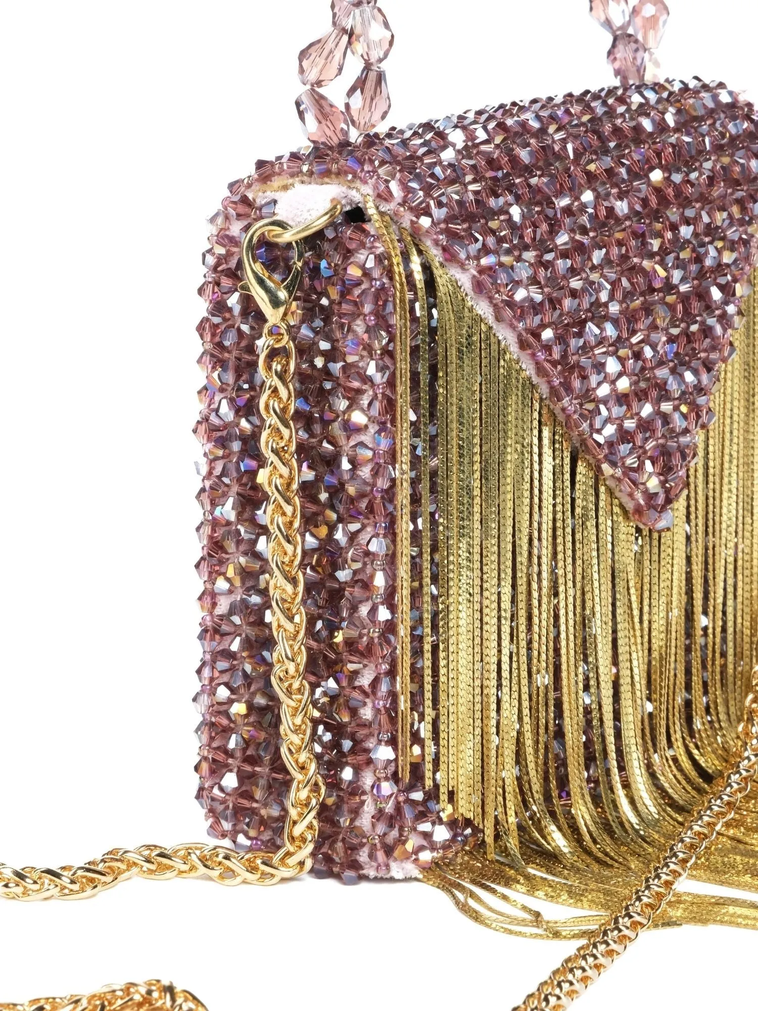 Natali Mauve Embellished Mini Bag With Gold Chain