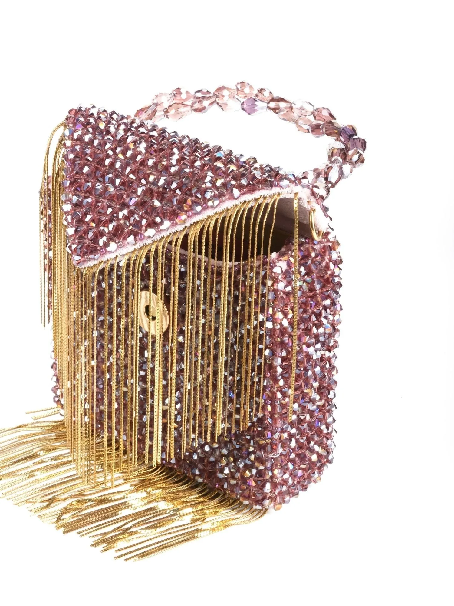 Natali Mauve Embellished Mini Bag With Gold Chain