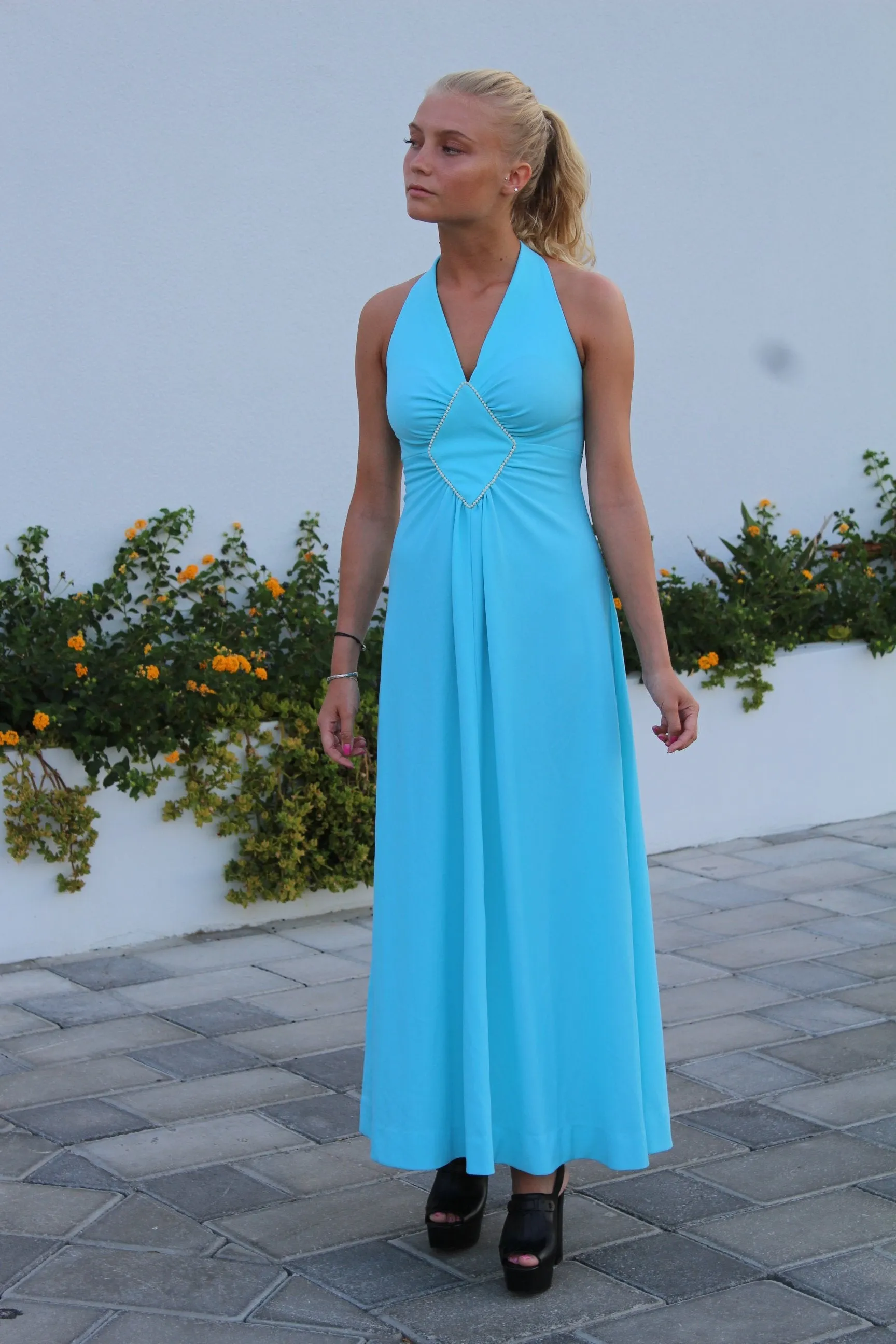 Ocean Blue Maxi Halterneck Summer Dress