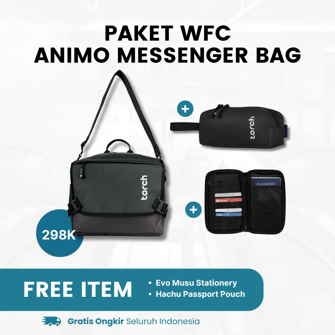 Paket WFC - Animo Messenger Bag Gratis Evo Musu Stationery   Hachu Passport Pouch