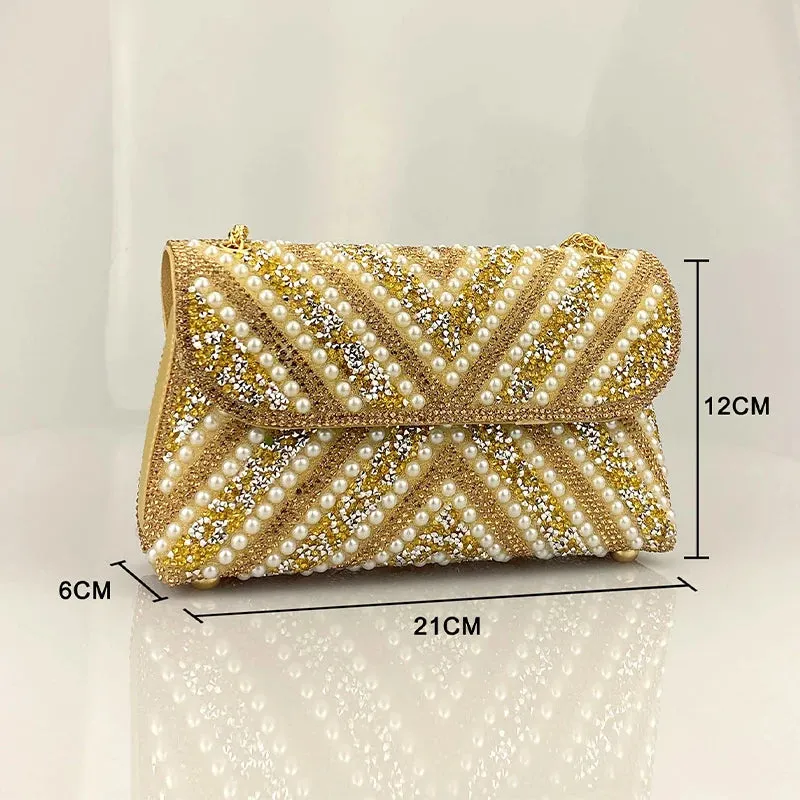 Pre Order:  Water Diamond Pearl Inlaid Chain Handheld Bag