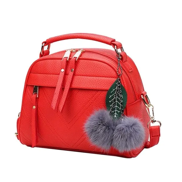 PU Leather Handbag For Women Girl Fashion Tassel Messenger Bags With Ball Bolsa Female Shoulder Bags Ladies Party Crossby Bag