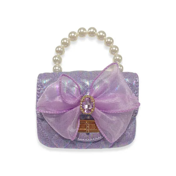 Purple Bowtie Shiny Quilted Purse