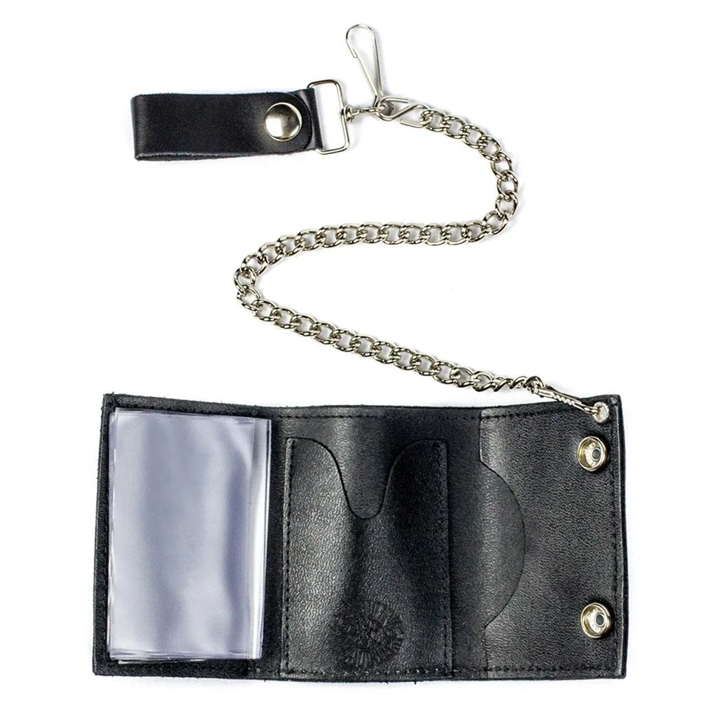 Red Flame Tri-Fold Biker Wallet w/ Chain