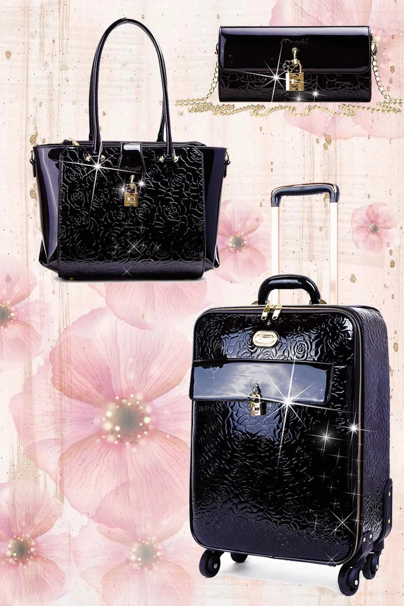 Rosy Lox Luggage 3 Pcs. Vegan Leather Suitcase Set