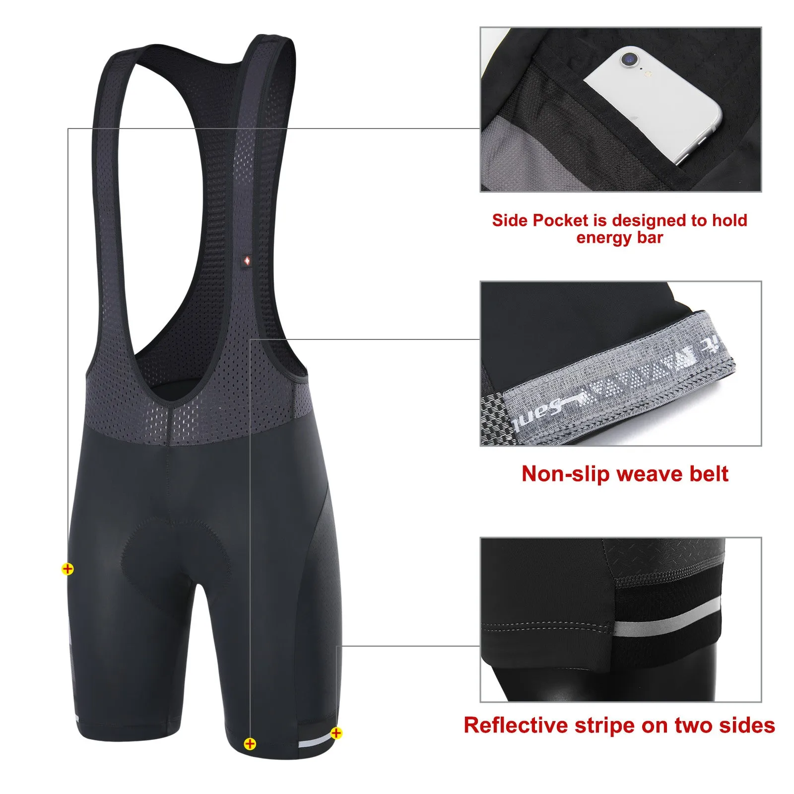 Santic Dante Black Men Padded Cycling Bib Short