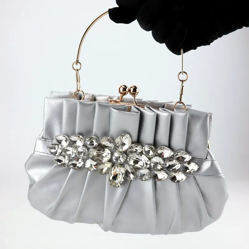 Satin Crystal Bridal Handbag Women Clutch Party Bags