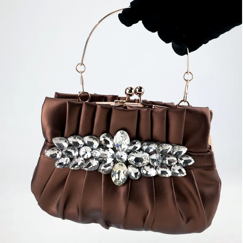 Satin Crystal Bridal Handbag Women Clutch Party Bags