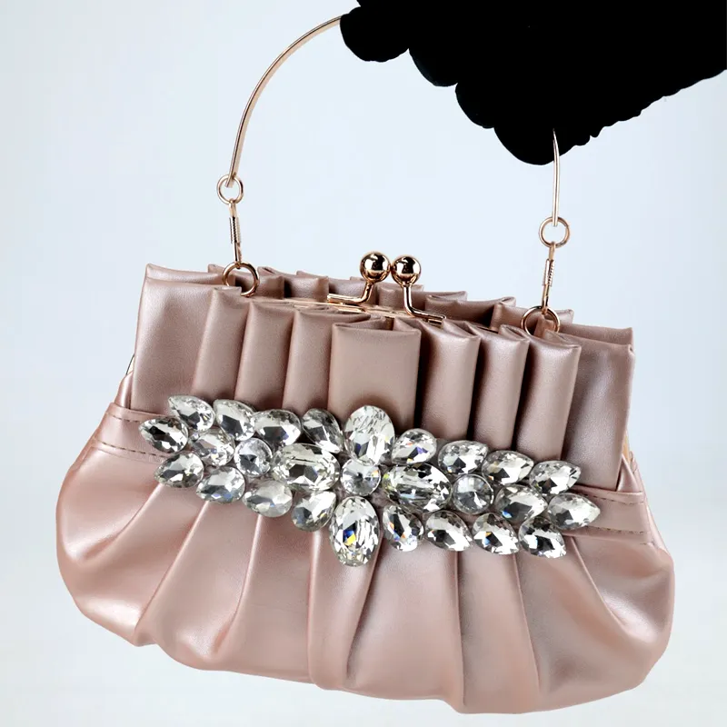 Satin Crystal Bridal Handbag Women Clutch Party Bags