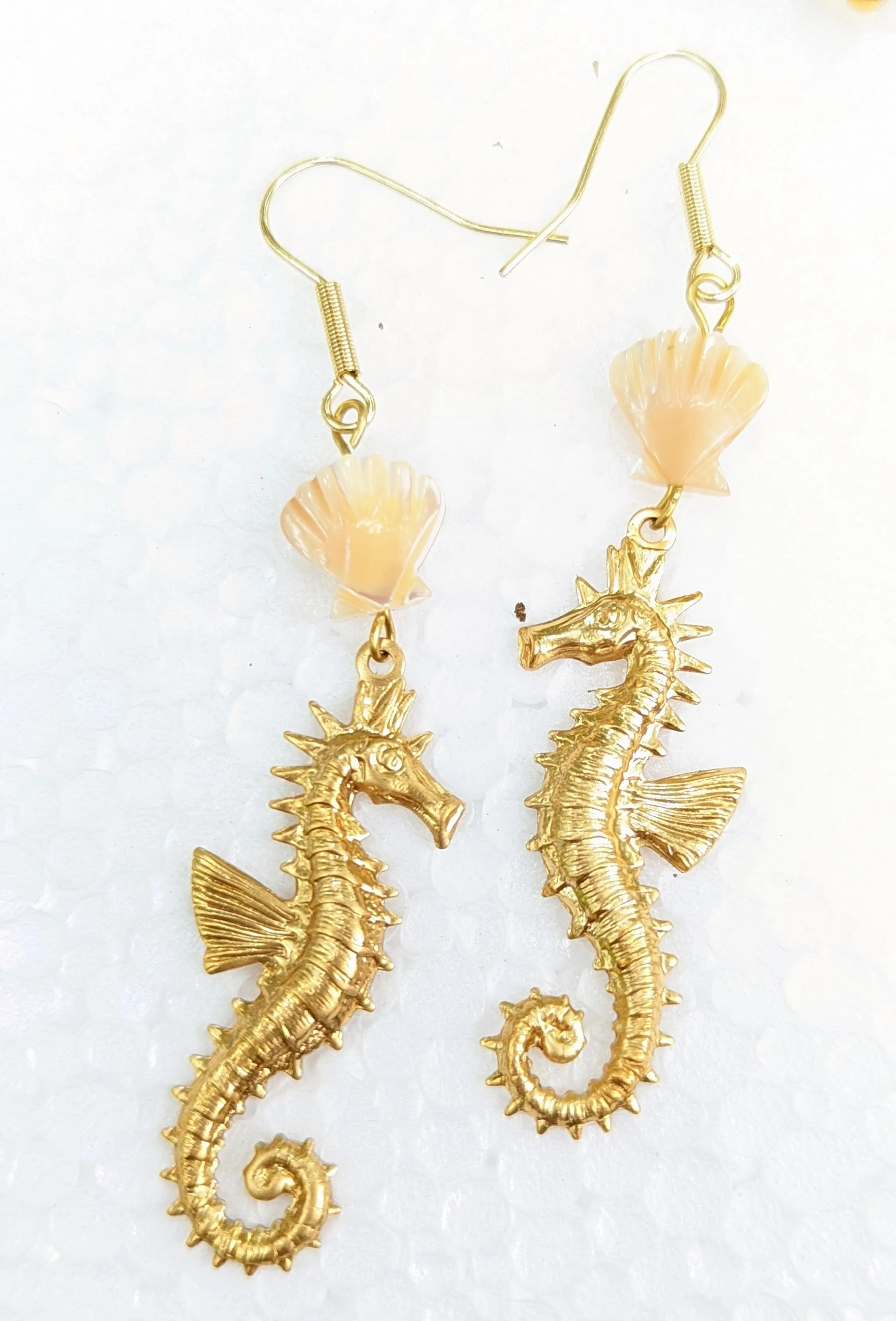 Seahorse MOP Shell Earrings USA Made Sustainable Jewelry Gay Isber Free Gift bag