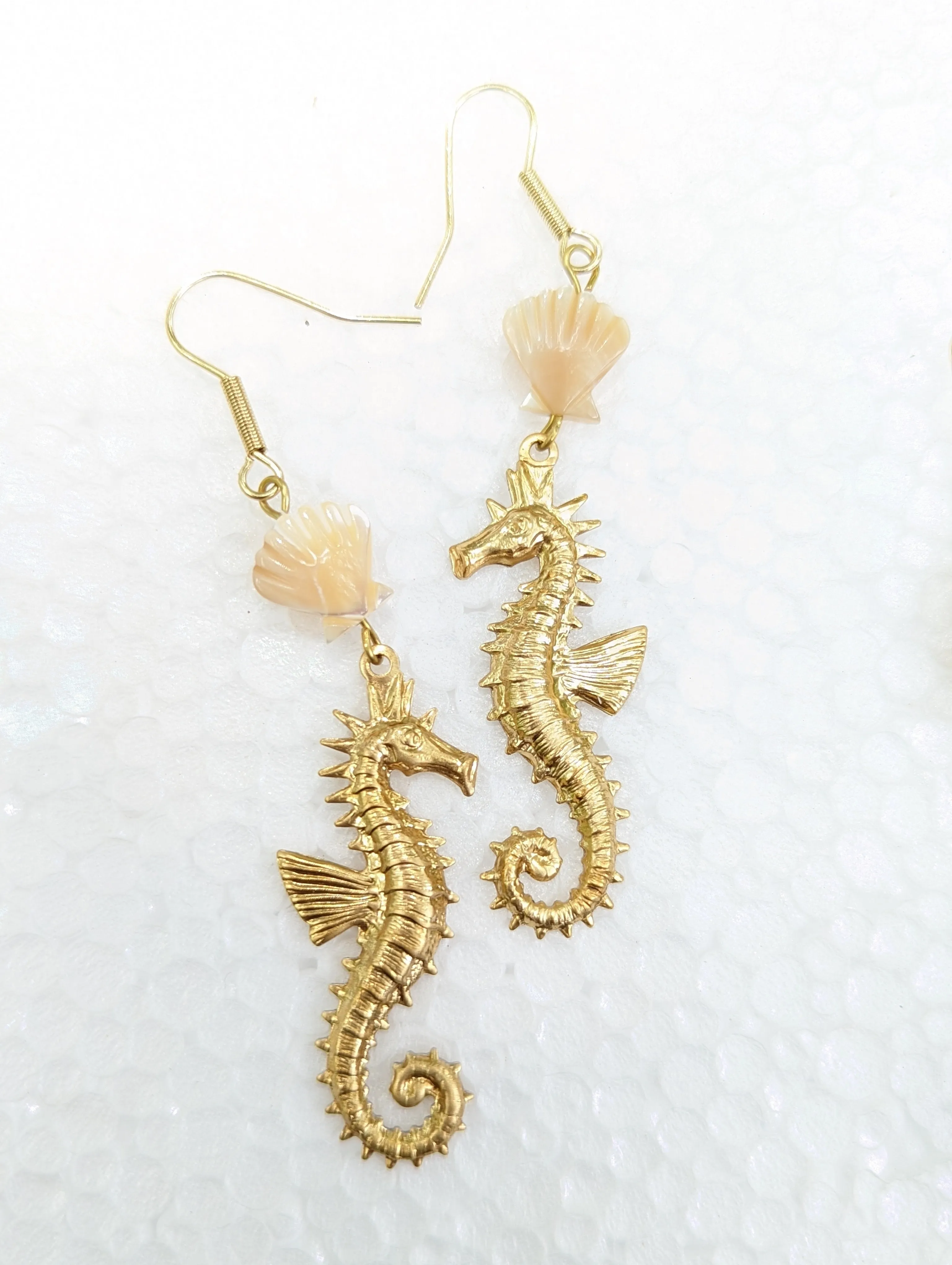 Seahorse MOP Shell Earrings USA Made Sustainable Jewelry Gay Isber Free Gift bag