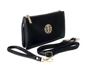 SMALL MULTI-COMPARTMENT CROSS-BODY PURSE BAG WITH WRIST AND LONG STRAPS - BLACK