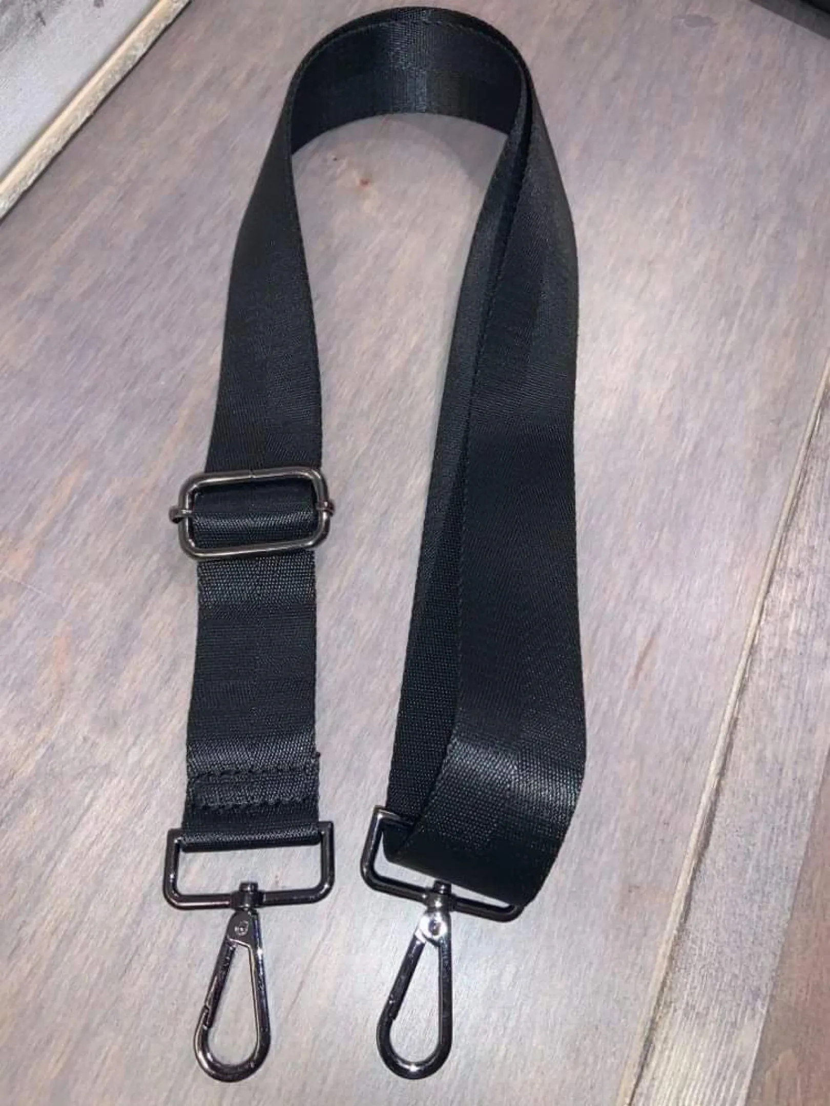 Solid Black Bag Strap with Gun Metal Hardware