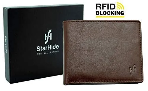 Starhide Men's RFID Signal Blocking Passcase Bifold Wallet Genuine Leather Carryall Coin Pouch Card Holder with Gift Box 1216