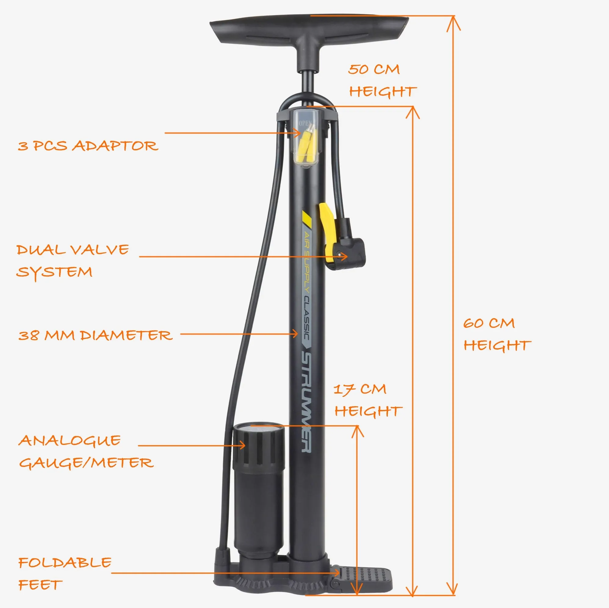 Strummer Classic Floor Pump with Analogue Gauge